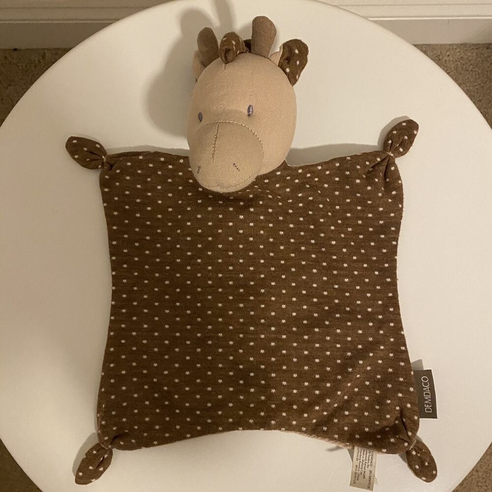 Demdaco Giraffe Lovey Plush Blankie Snuggle Toy Dark Brown Dotted RARE